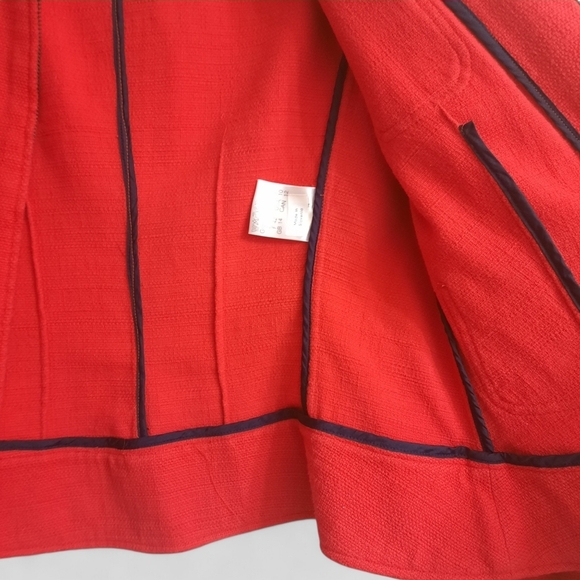 Vtg ST. EMILE for HARRIET KASSMAN Red Tweed Jacket Blazer Zip Fringe Pocket - Picture 9 of 13